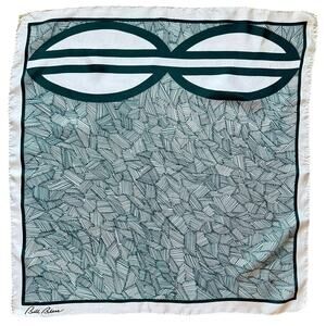 Bill Blass Green Geometric Print Scarf Square 23x23 Vintage Silk Blend